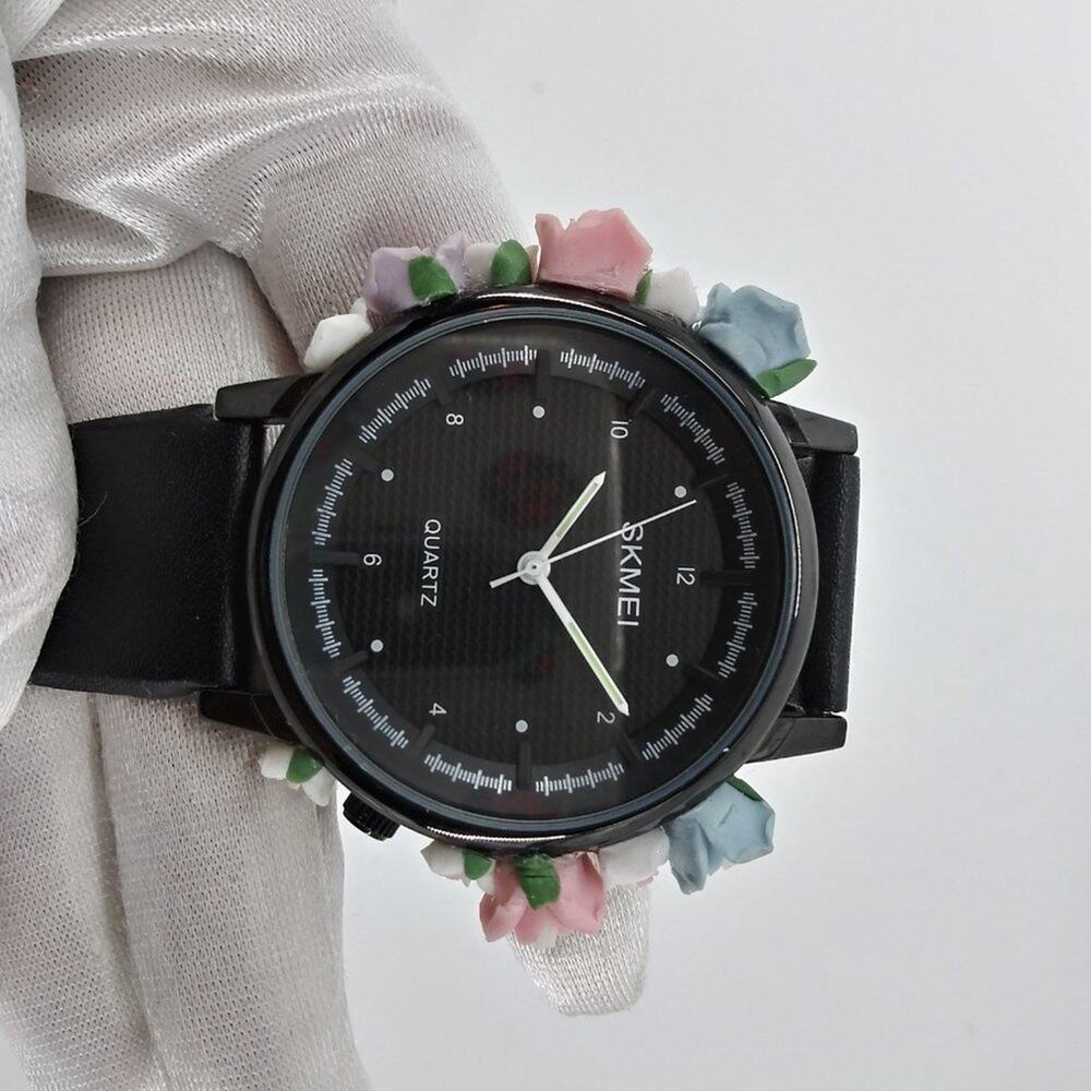 Skmei Women's Black Watch 3D Floral Flowers Water - Picture 7 of 8